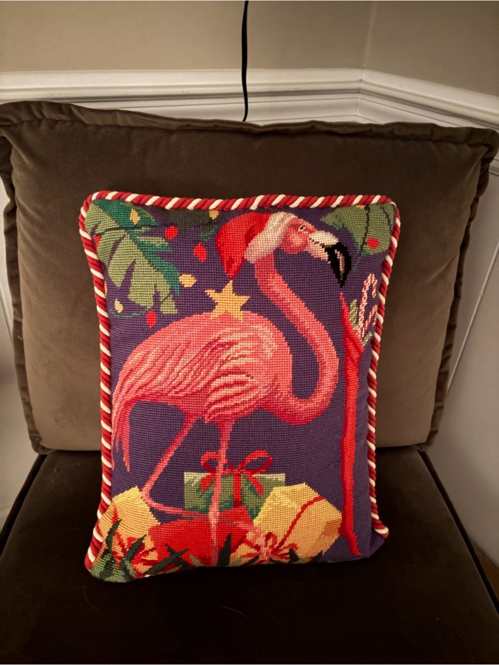 Festive Pink Flamingo Holiday Throw Pillow - Decorative Accent